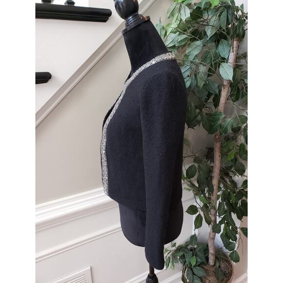 Zara Cardigan Women's Small Black Sequin Embroidered Trim 100% Wool Open Front - Picture 9 of 10